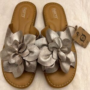 Born Metallic Floral Sandals woman’s 8 Leather